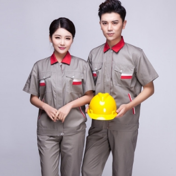 银灰拼红色短袖工作服AD02-2