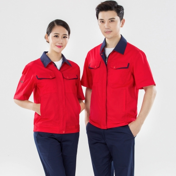 大红拼藏青夏季工作服AD13-2