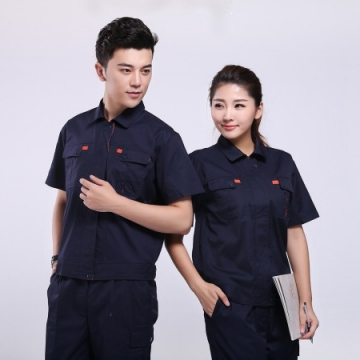 深蓝配桔红夏季工作服AD069