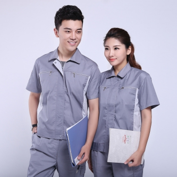浅灰拼米白夏季工作服AD076