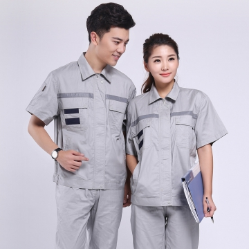 灰色拼藏青夏季工作服AD089