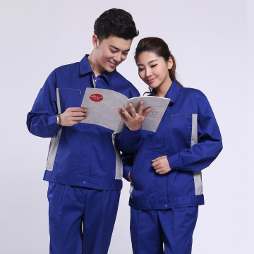 艳蓝配浅灰春秋工作服AC081