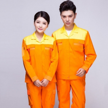 黄色拼橙色春秋工作服AC03-2