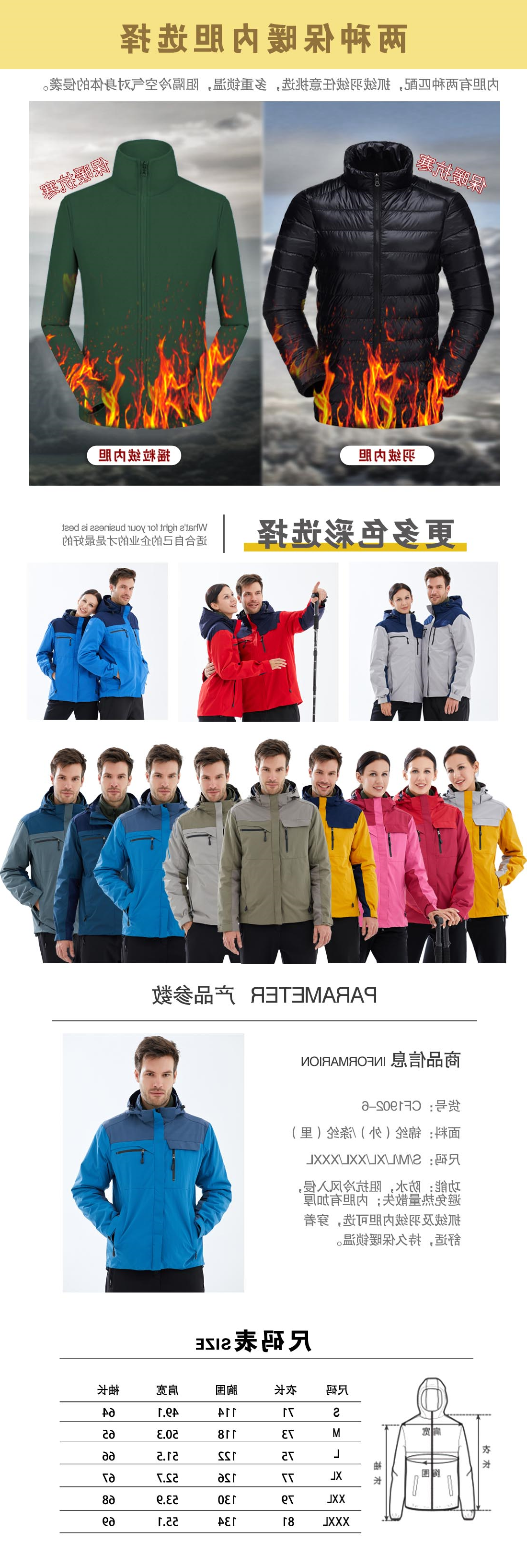 湖蓝拼色冲锋衣CF1902-6(图3)