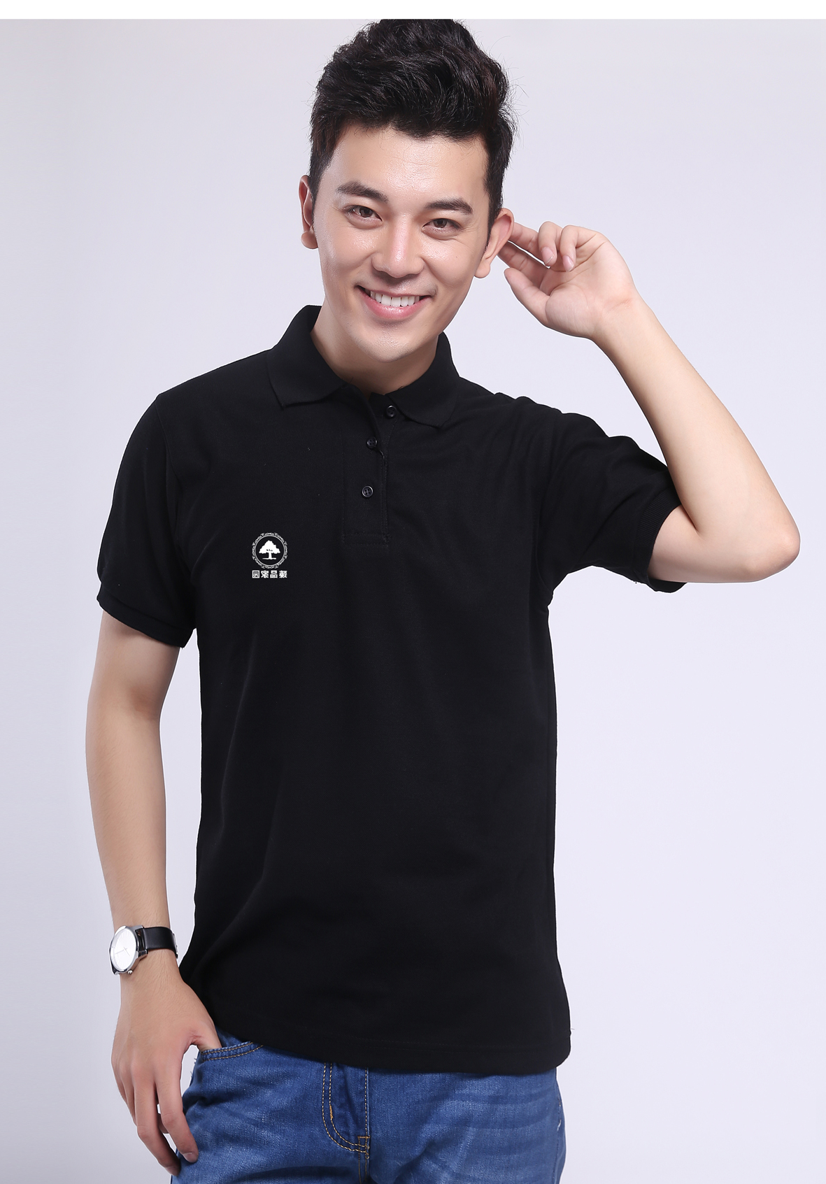 臻品故里玄色t恤任务服印花展现(图1)