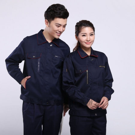 藏青拼大红涤棉细斜纹物业公司工作服AC099-FC